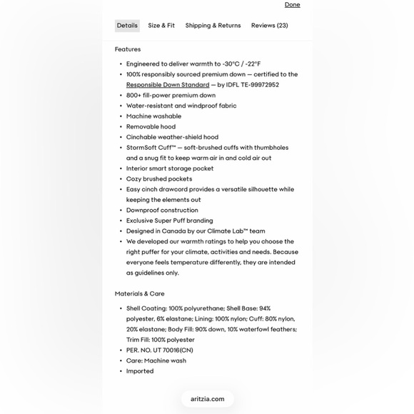 Aritzia NWT Super Puff “Liquid Shine” Jacket - Premium Down - Picture 10 of 11